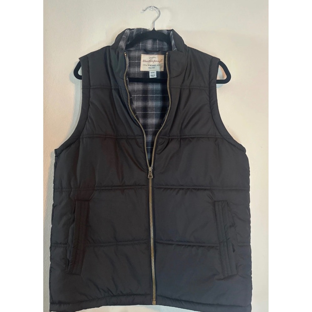 Weatherproof Vintage Mens Puffer Vest Black Quilted Flannel Lined Medium